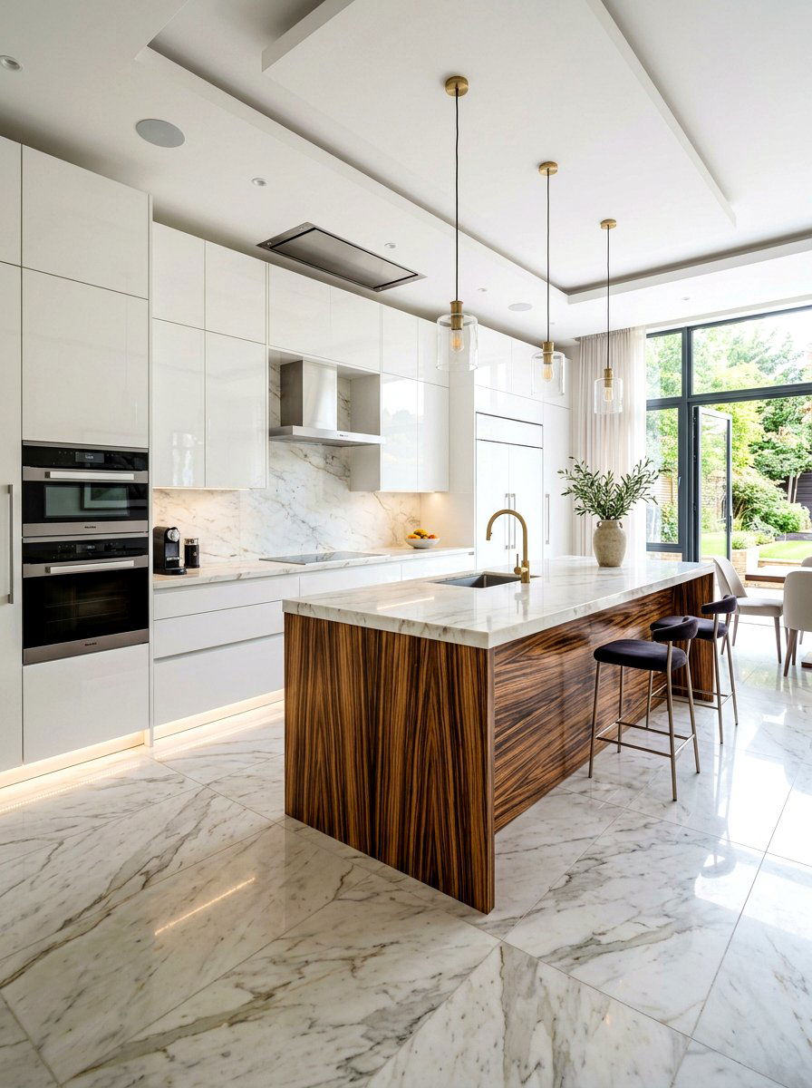 Luxury White Kitchen With Exotic Wood Island - 30 white and wood kitchen ideas