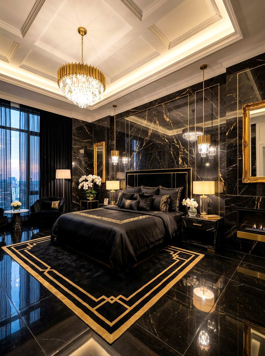 Luxury black marble bedroom decor - 30 black bedroom ideas