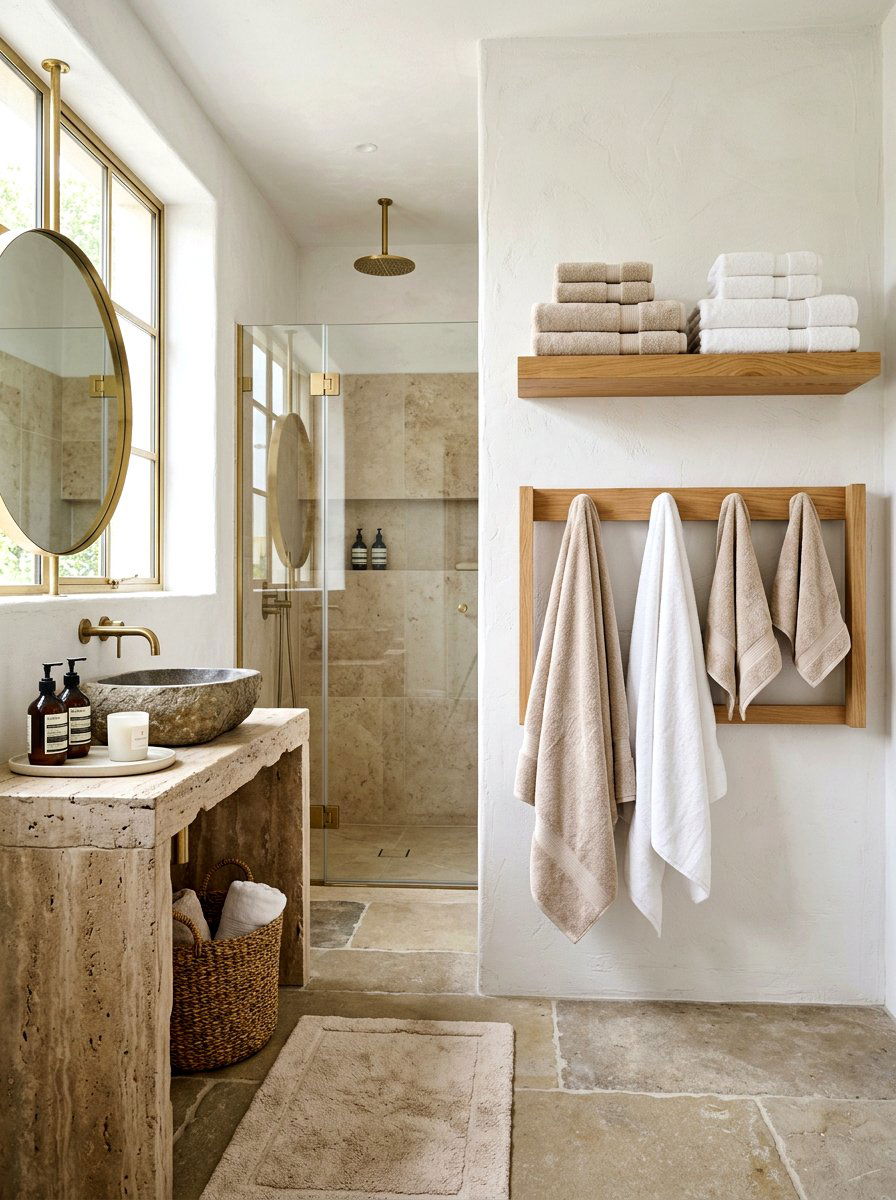 Luxury linen towels - 30 serene bathroom decor ideas