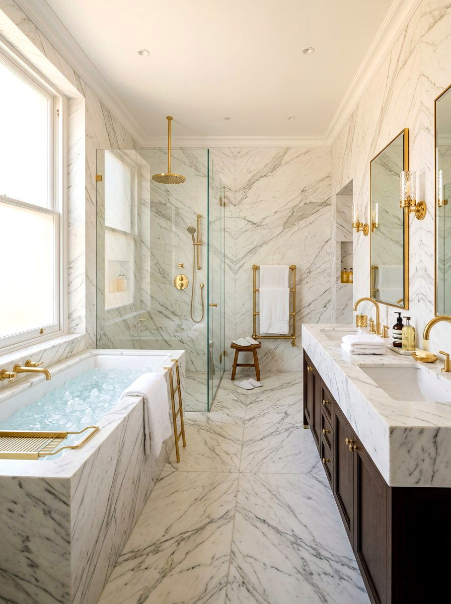Luxury marble cold plunge bathroom - 30 cold plunge room ideas