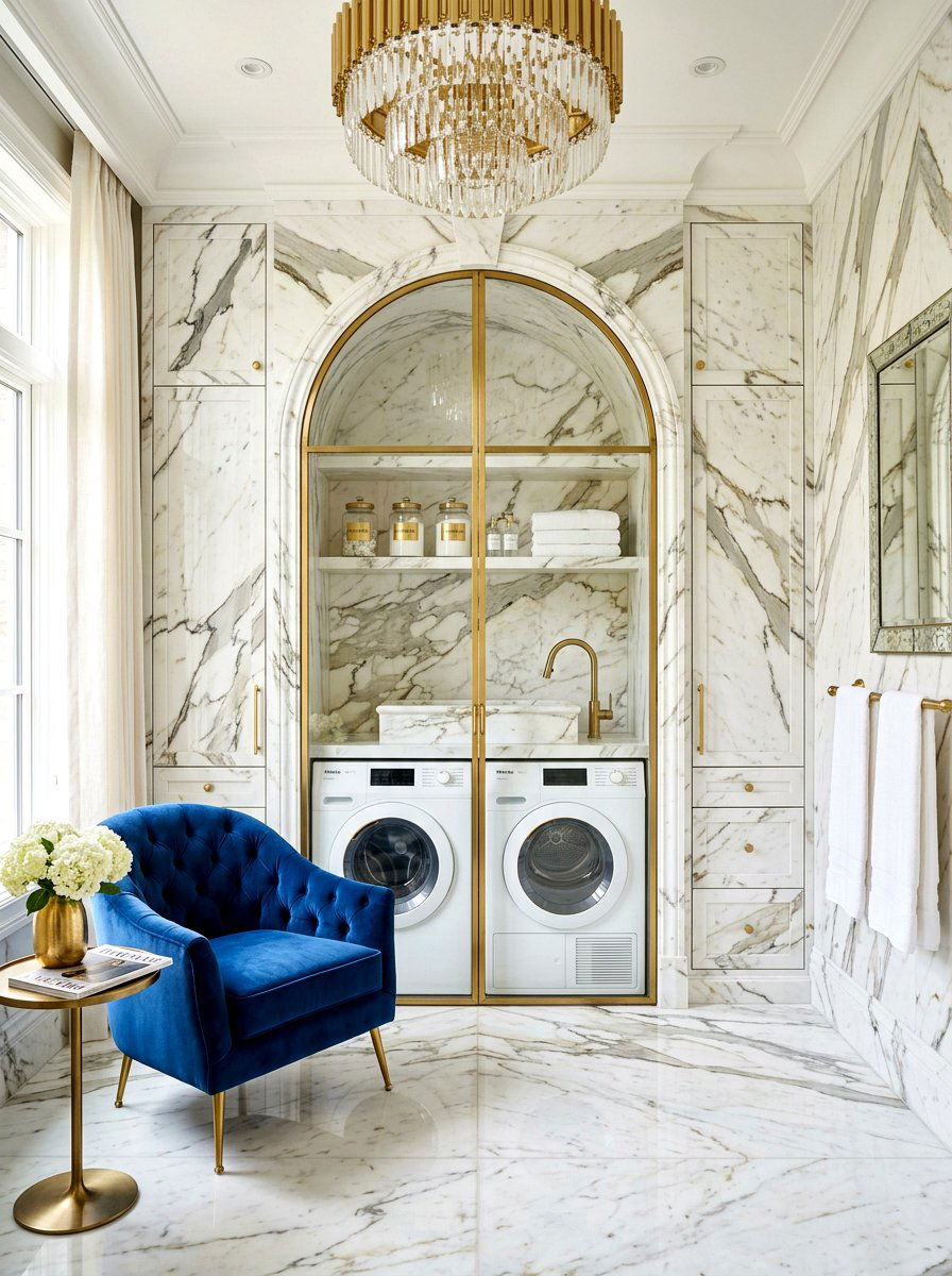 Luxury marble laundry enclosure - 30 washer dryer enclosure ideas