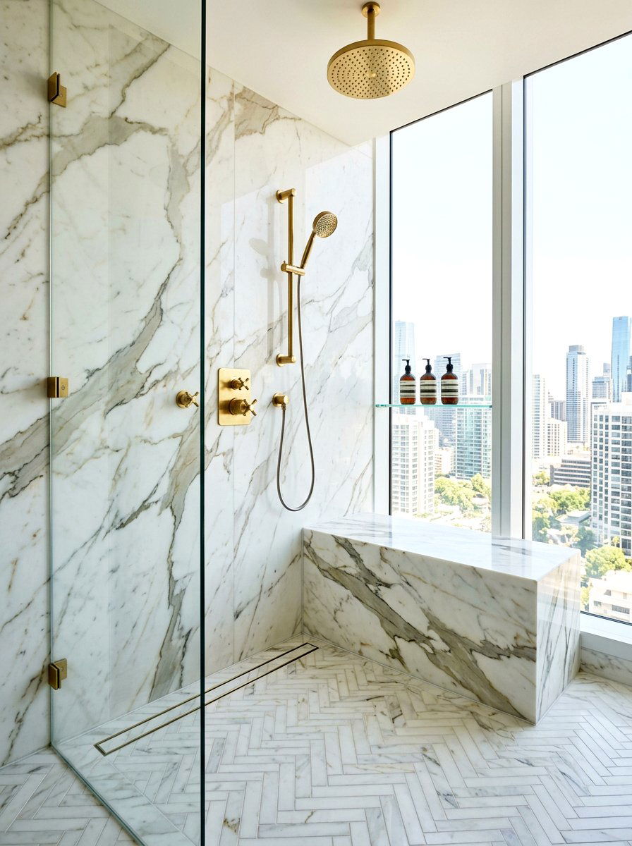 Luxury marble shower seat - 30 shower bench ideas