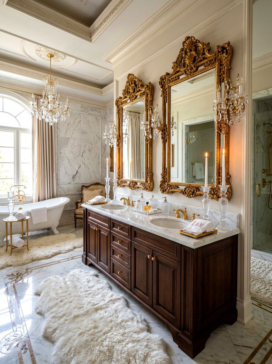 Luxury master bathroom with crystal candle holders - 30 candlelit bathroom ideas