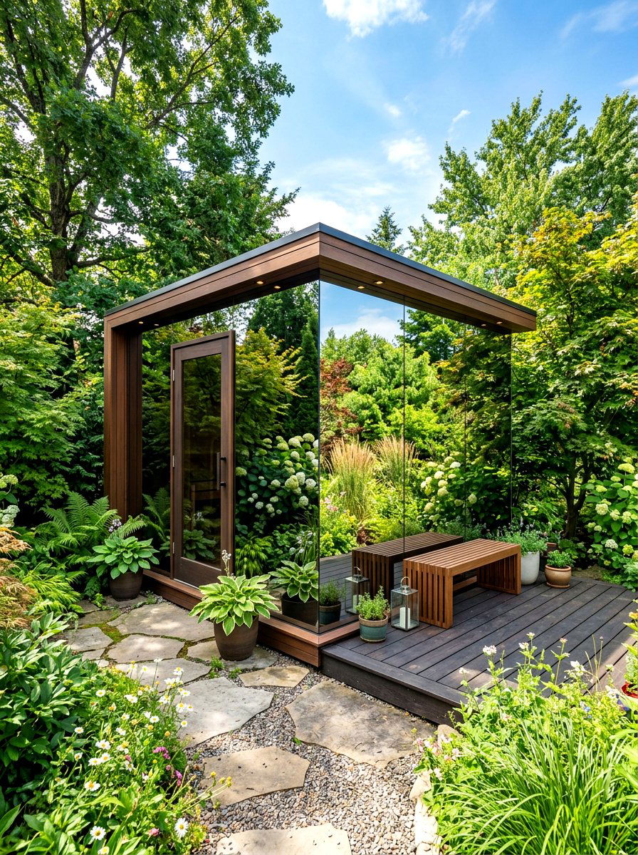 Luxury mirror glass sauna - 30 outdoor sauna backyard ideas aesthetic
