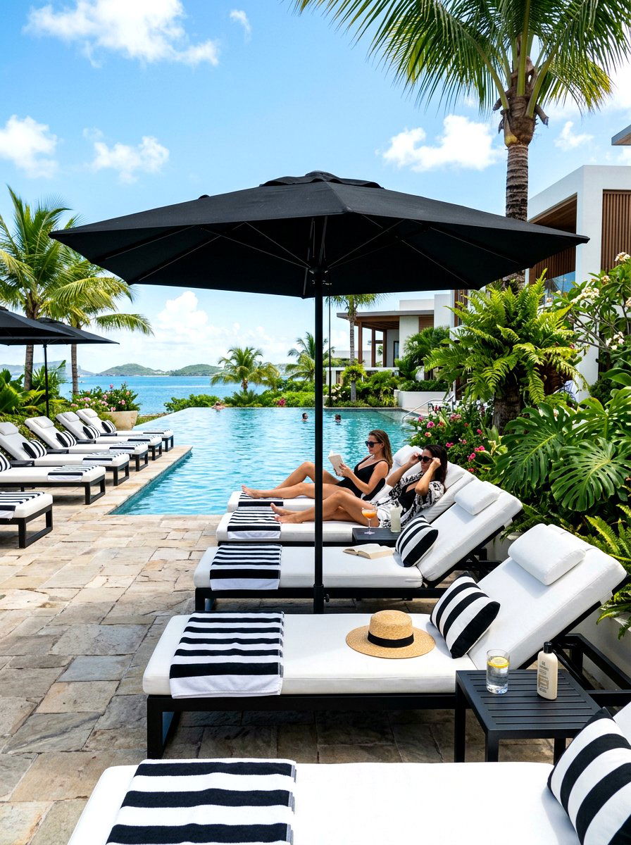 Luxury monochrome poolside lounge - 30 black and white patio ideas