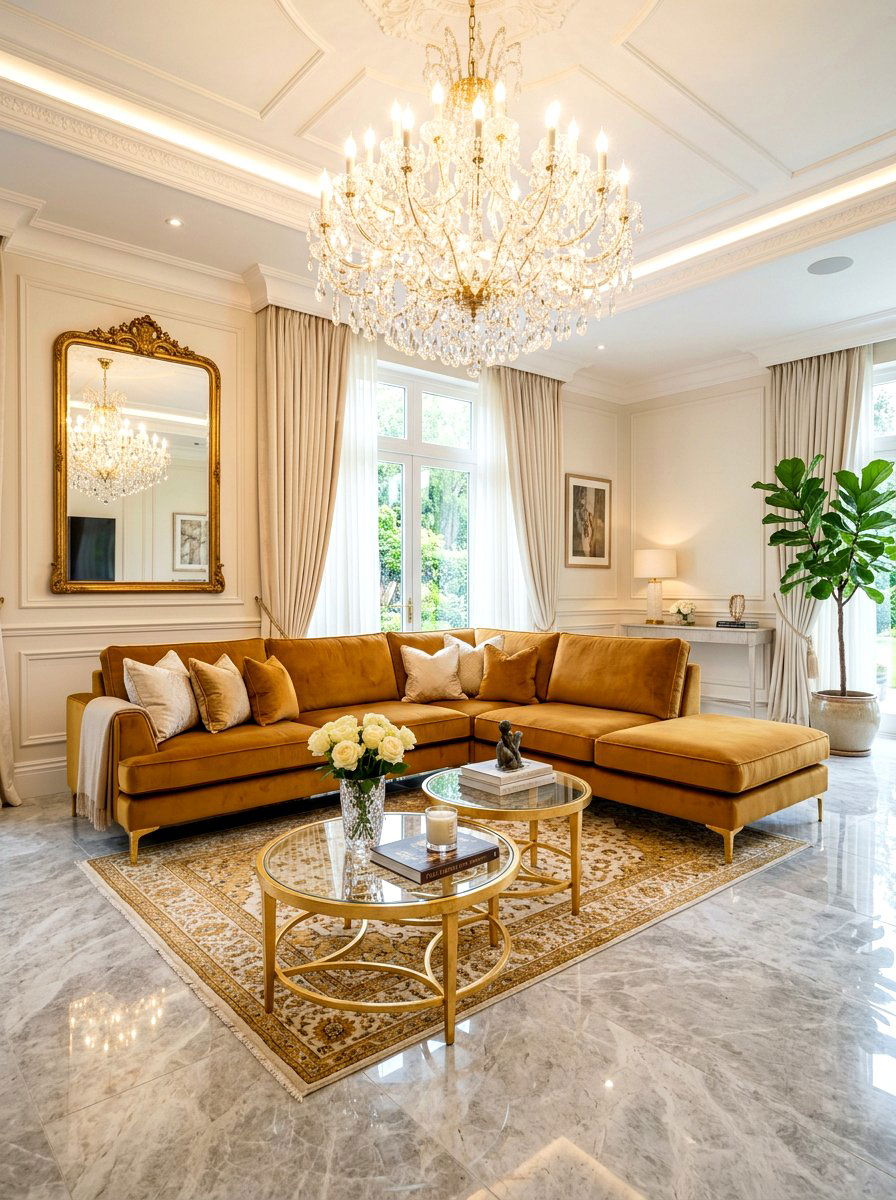Luxury ochre velvet - 30 ochre living room ideas