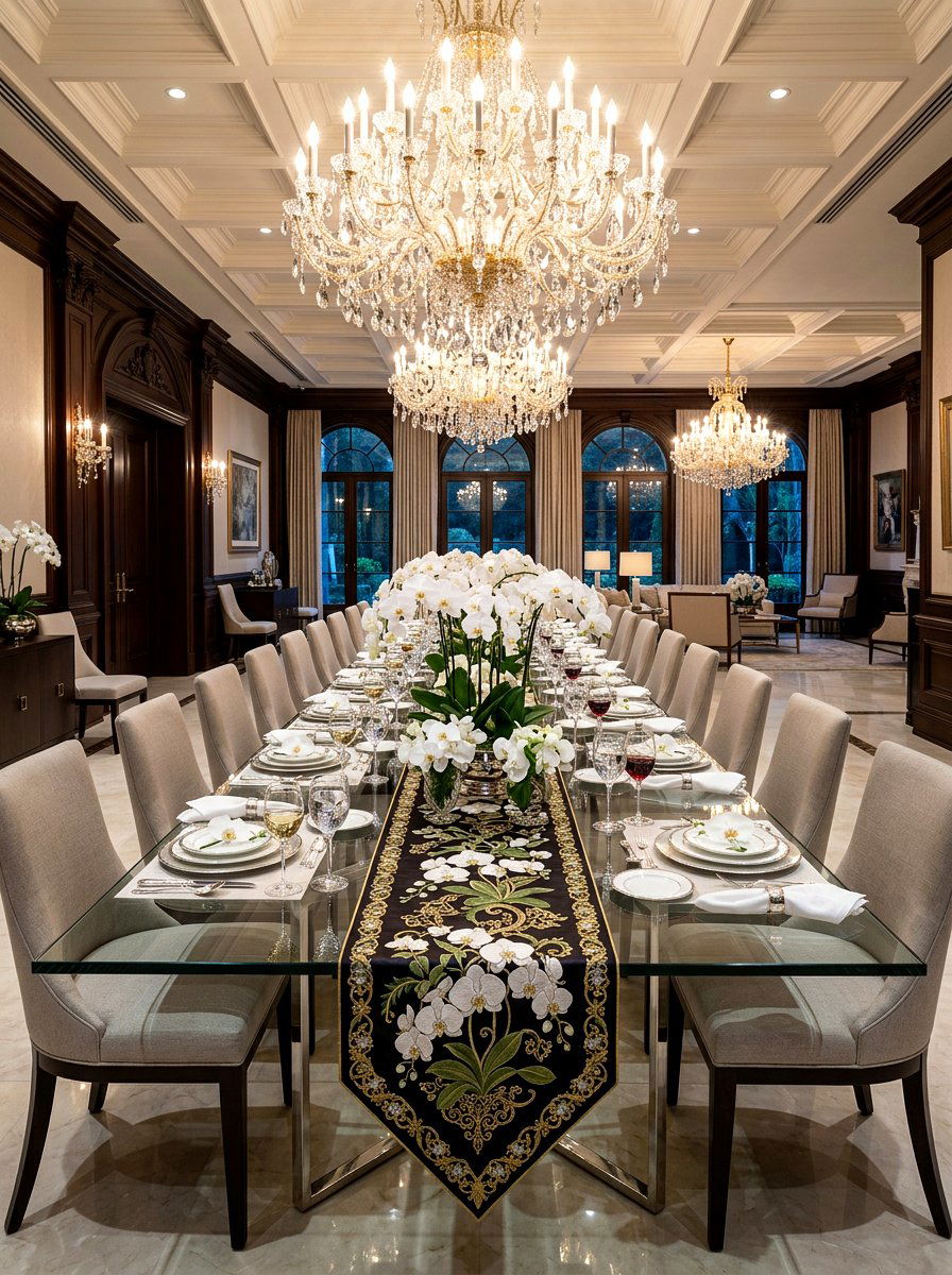 Luxury orchid table runner - 30 floral table runner ideas