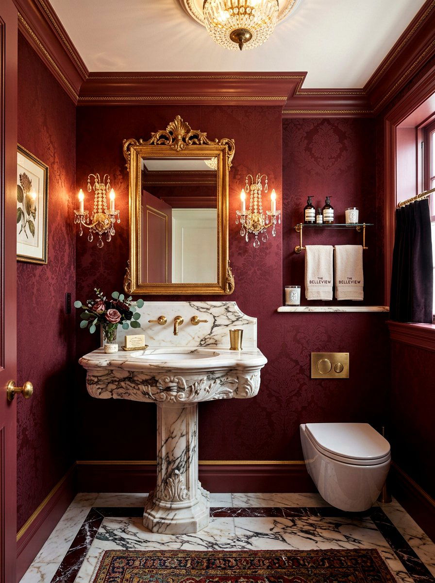 Luxury oxblood powder room - 30 oxblood powder room ideas