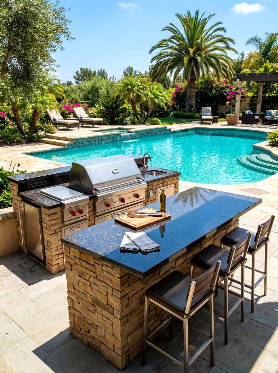 Luxury poolside BBQ island - 30 alfresco kitchen ideas