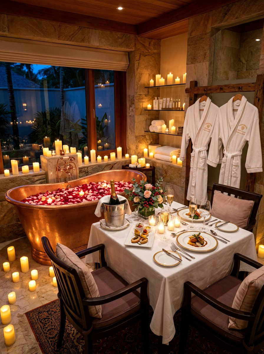 Luxury spa bathroom retreat - 30 anniversary dinner at home ideas
