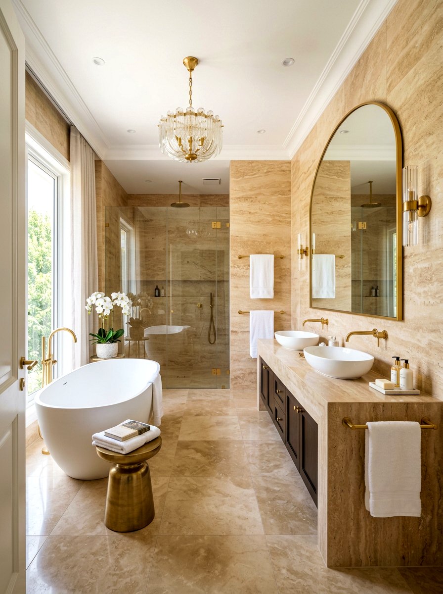 Luxury travertine master bathroom - 30 travertine vanity bathroom ideas