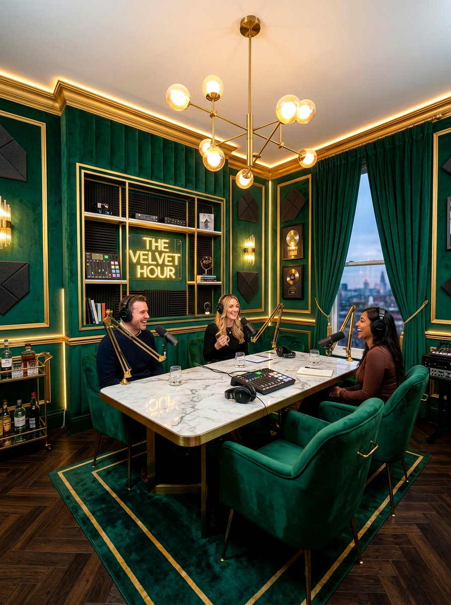 Luxury velvet podcast studio - 30 podcast room ideas