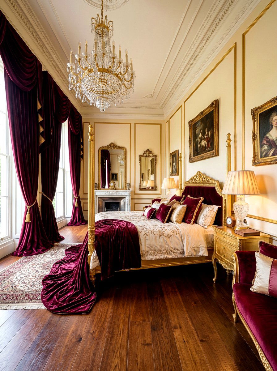 Luxury velvet puddled drapes - 30 puddled curtains bedroom ideas