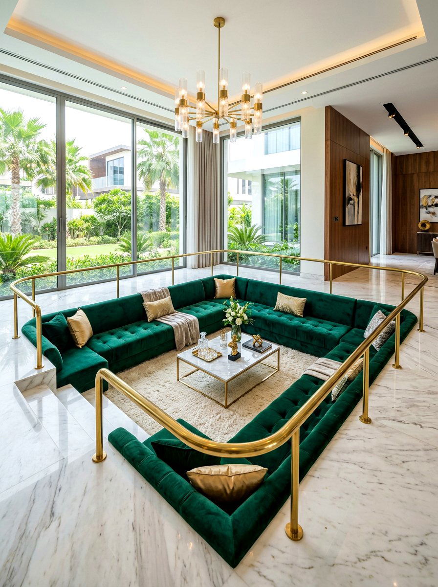 Luxury velvet sunken lounge - 30 sunken conversation pit ideas