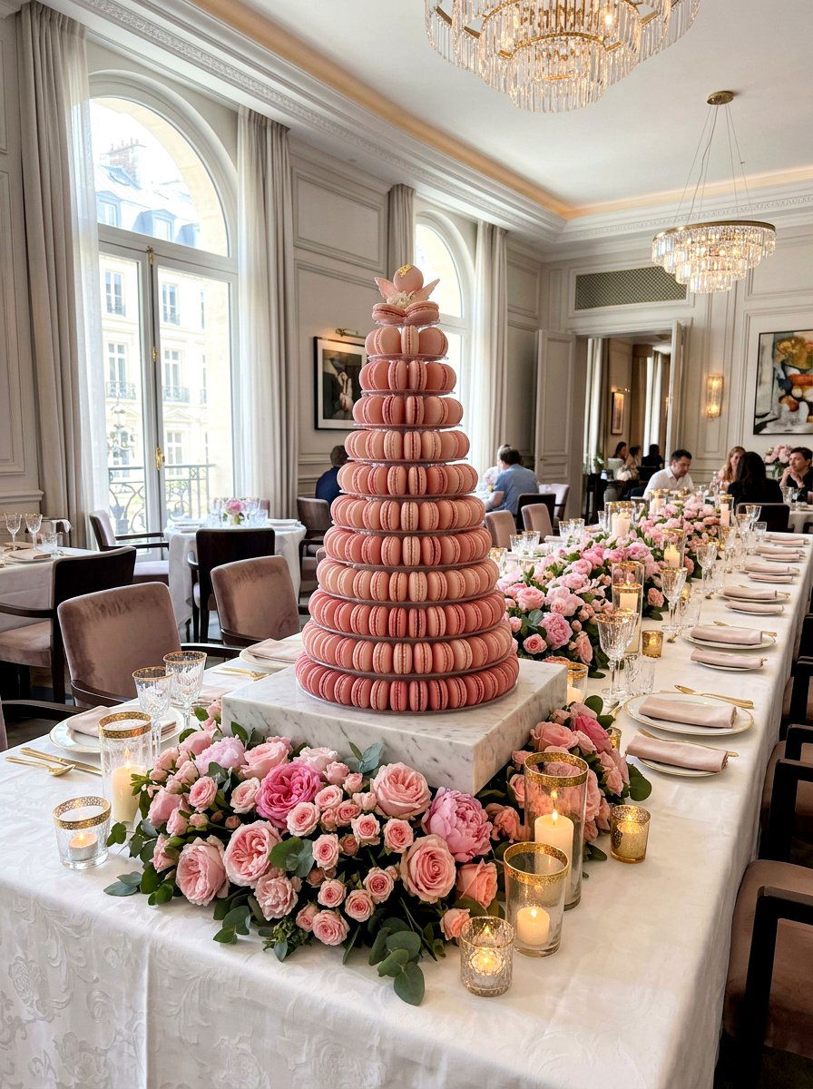 Macaron Tower Centerpiece - 30 Galentine table decor ideas