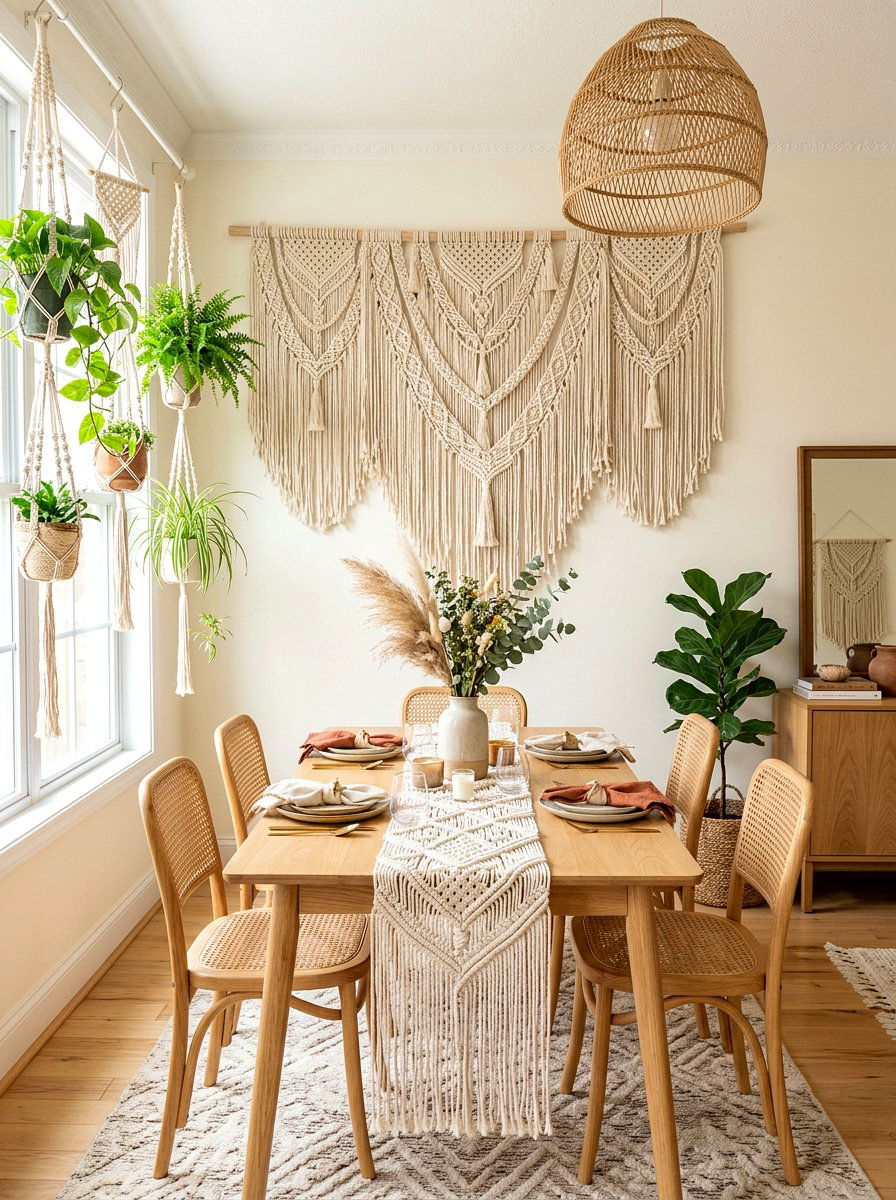 Macrame Boho Dining Room - 30 boho dining room ideas