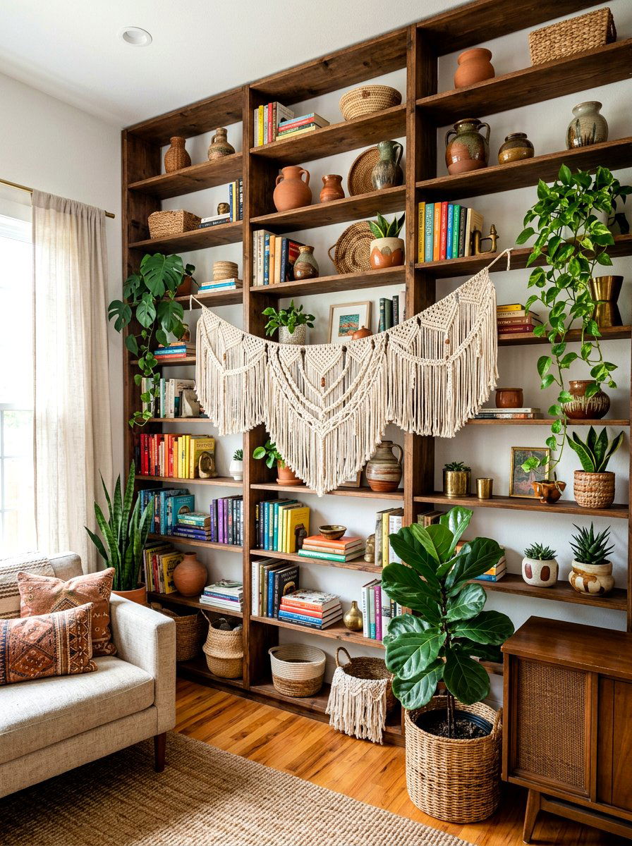 Macrame Bookshelf Garland - 30 bookshelf garland ideas