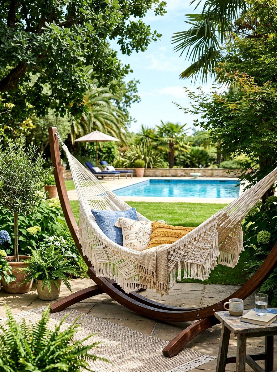 Macrame Hammock Stand - 30 pool party decor ideas
