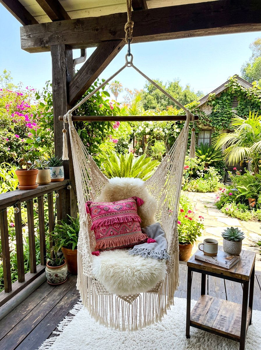 Macrame Hanging Chair - 30 budget outdoor furniture ideas