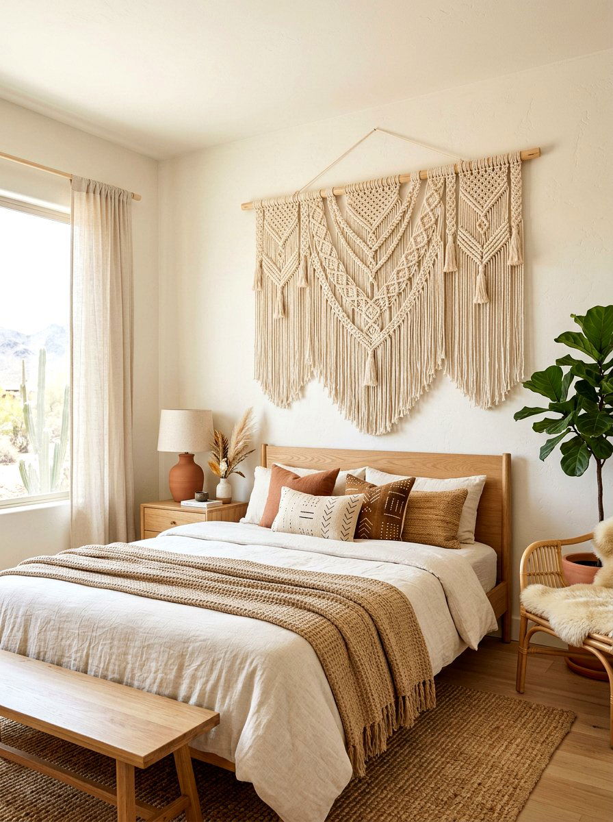 Macrame Hanging Decor Bedroom - 30 renter friendly bedroom ideas