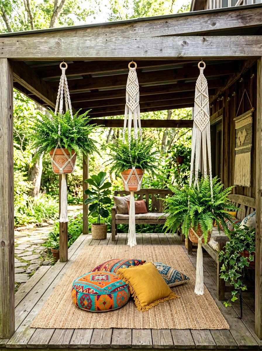 Macrame Hanging Fern Accents - 30 porch ferns ideas