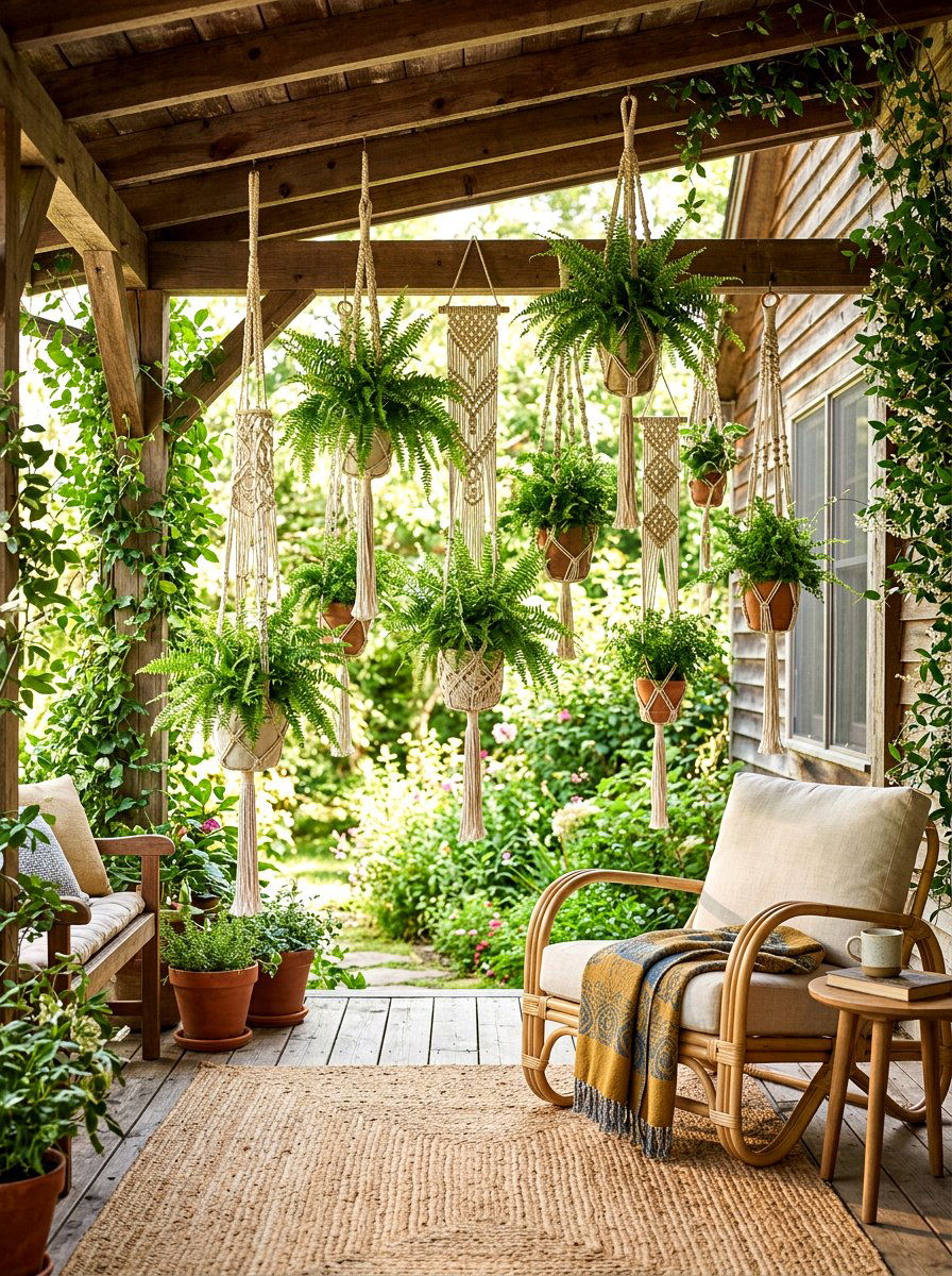 Macrame Hanging Fern Porch - 30 hanging fern porch ideas