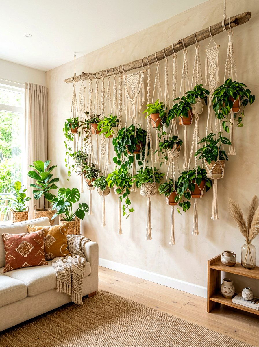Macrame Hanging Garden Wall - 30 indoor vertical garden ideas