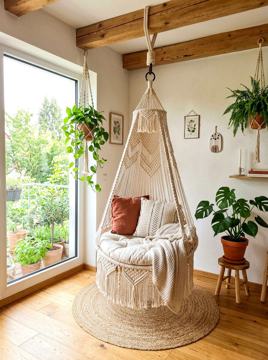 Macrame Hanging Nook - 30 kids tent reading nook ideas
