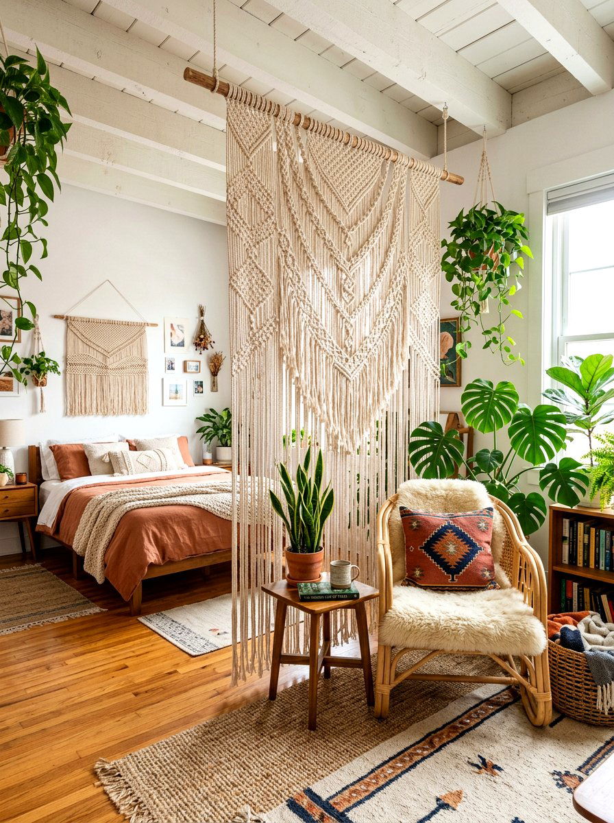 Macrame Hanging Room Divider - 30 partial wall room divider ideas