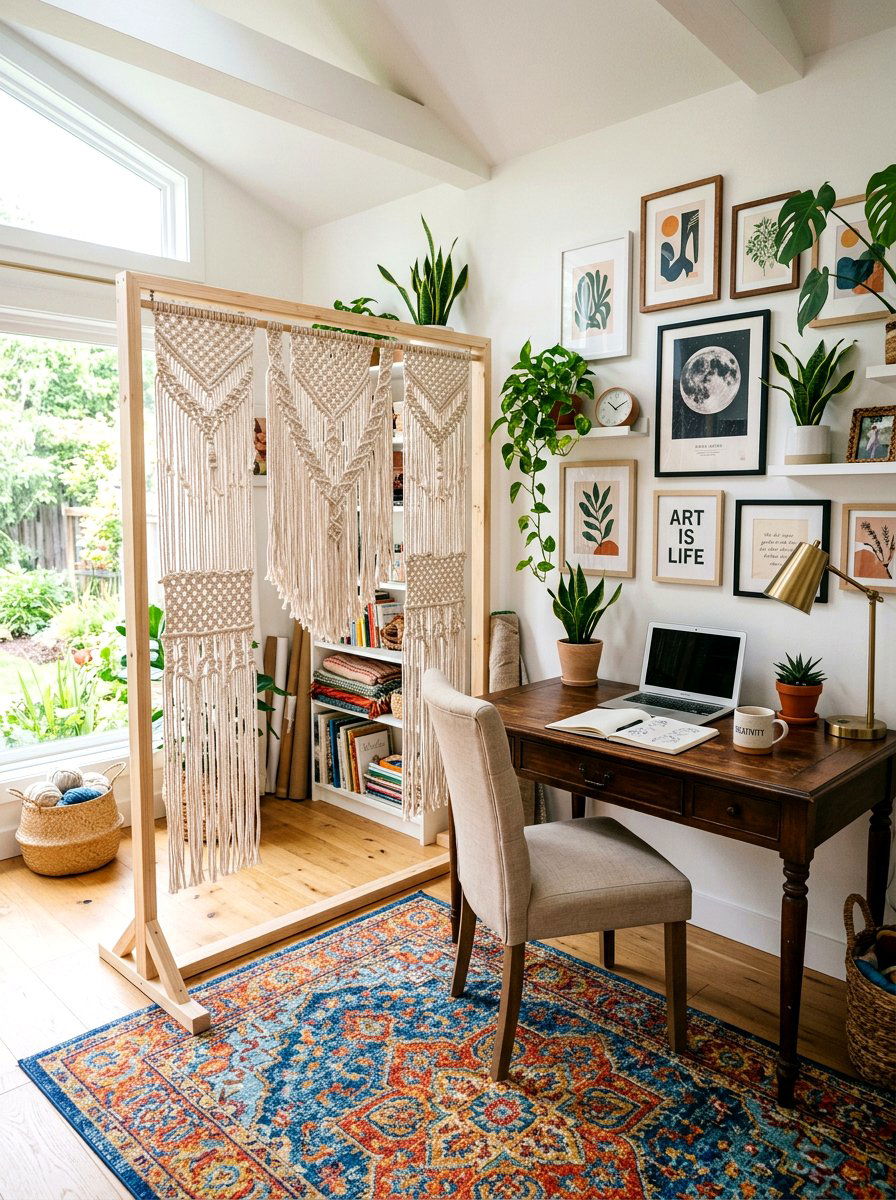Macrame Hanging Screen - 30 freestanding screen divider ideas