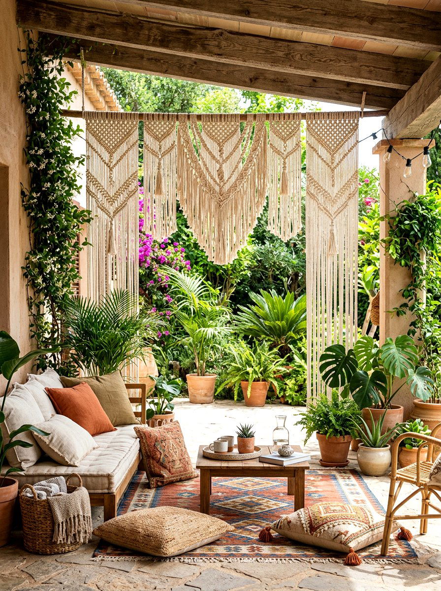 Macrame Hanging Screen - 30 private patio screen ideas