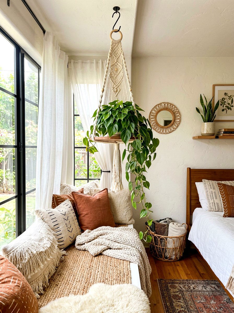 Macrame Hanging Shelf - 30 apartment plant shelf ideas