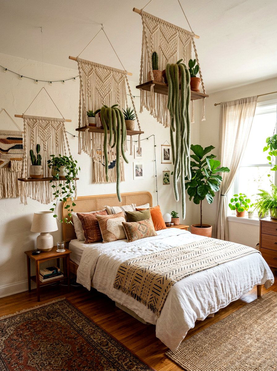 Macrame Hanging Shelf - 30 cactus shelf ideas