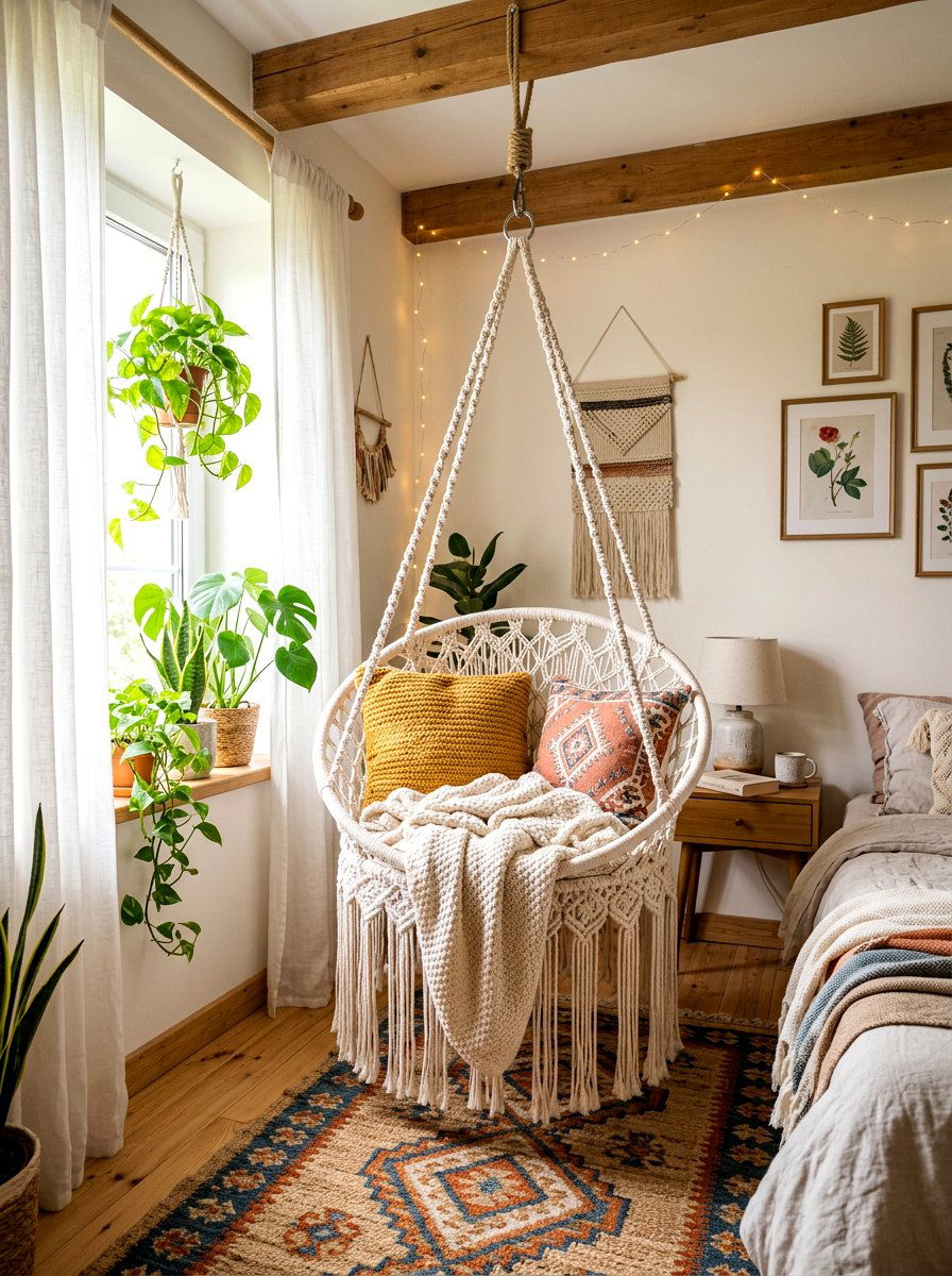 Macrame Hanging Swing Chair - 30 cozy cocoon chair ideas