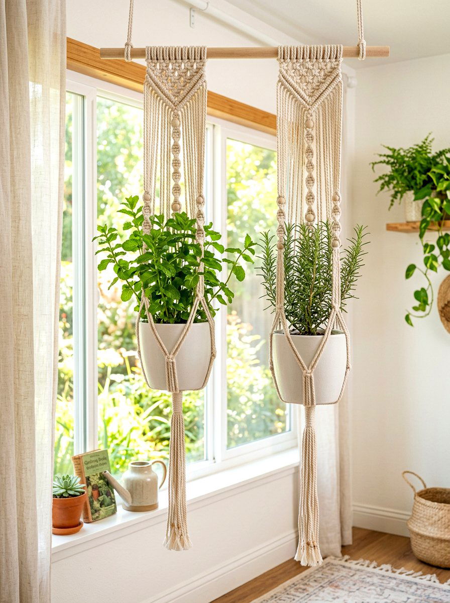 Macrame Herb Hanger - 30 simple herb garden ideas