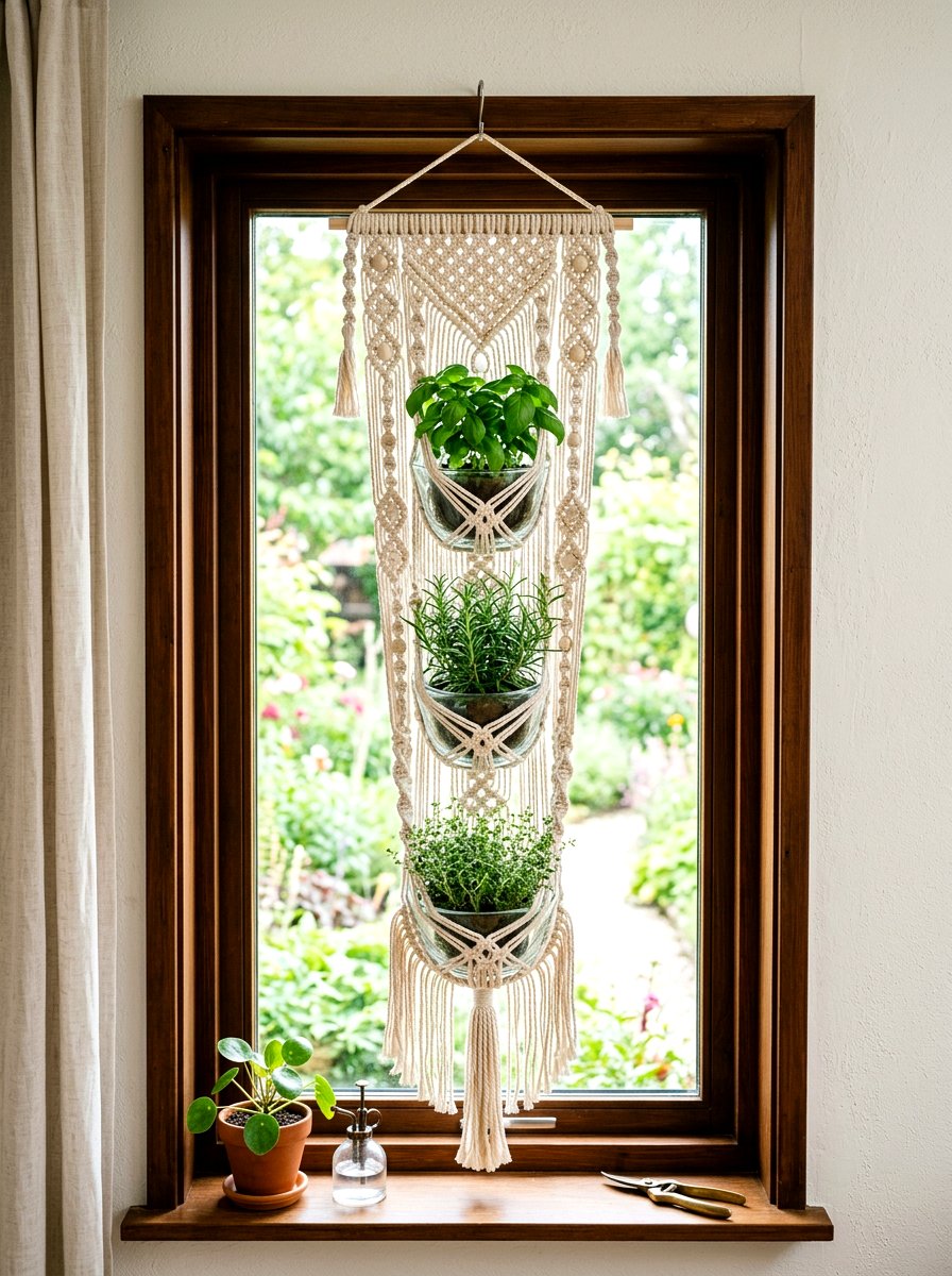 Macrame Herb Hanger - 30 herb garden corner ideas