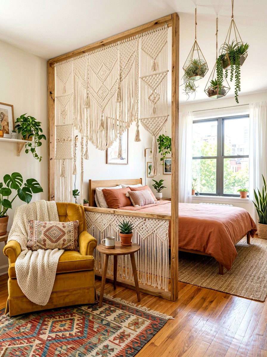 Macrame Partition Wall - 30 freestanding privacy panel ideas