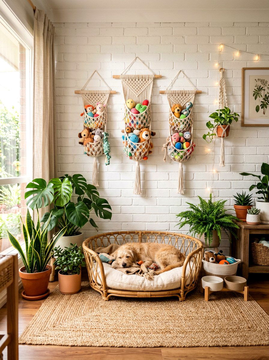 Macrame Pet Toy Hanger - 30 pet toy wall storage ideas