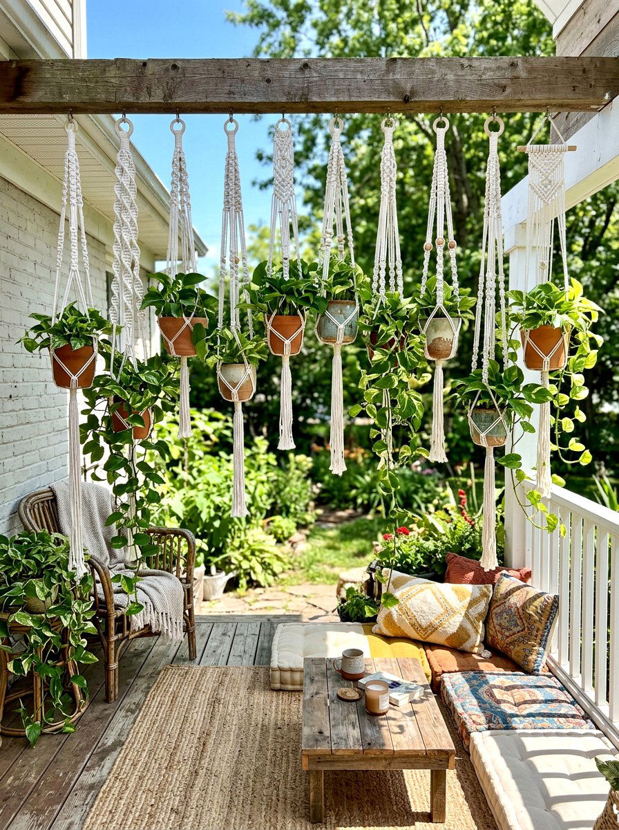 Macrame Plant Hanger Screen - 30 front porch privacy ideas