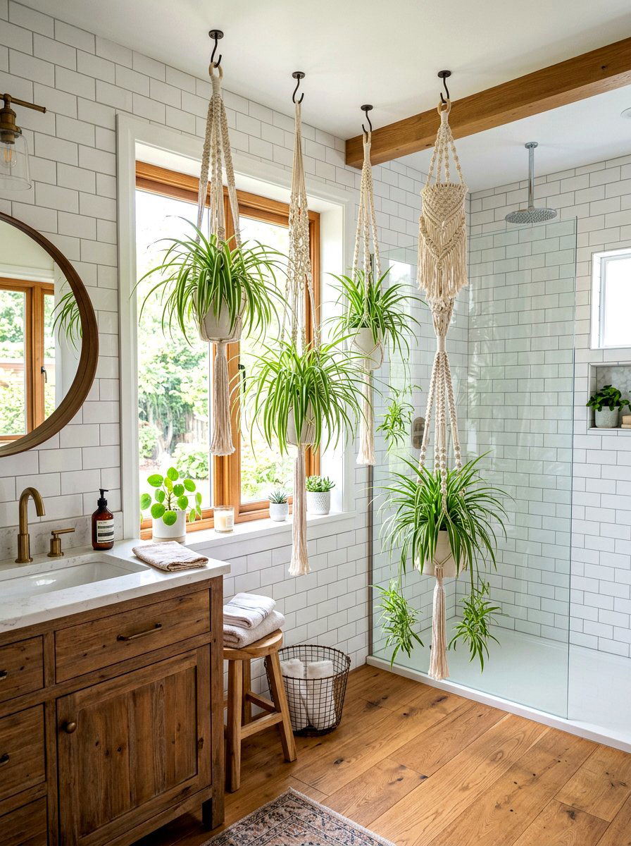 Macrame Plant Hangers Bathroom - 30 bathroom jungle ideas