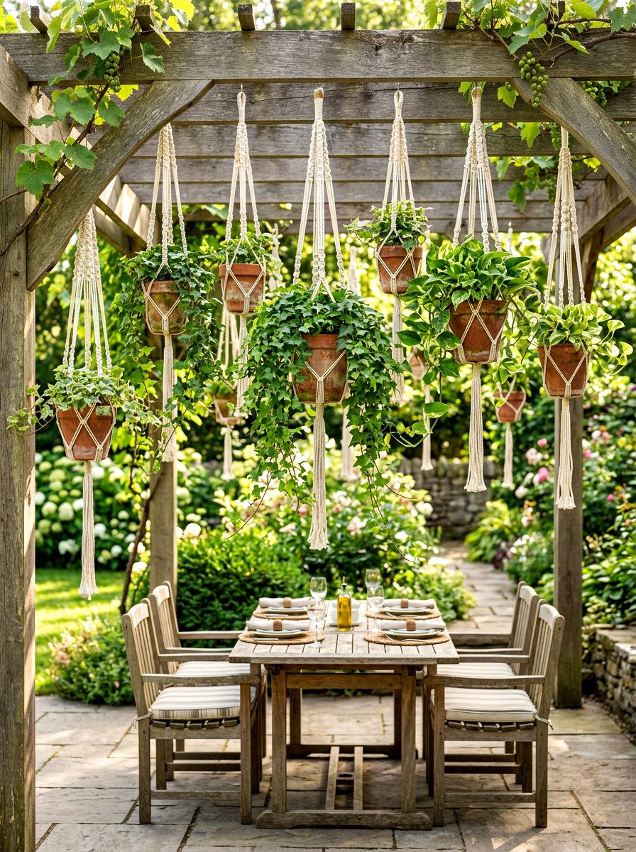 Macrame Plant Hangers - 30 bohemian backyard ideas