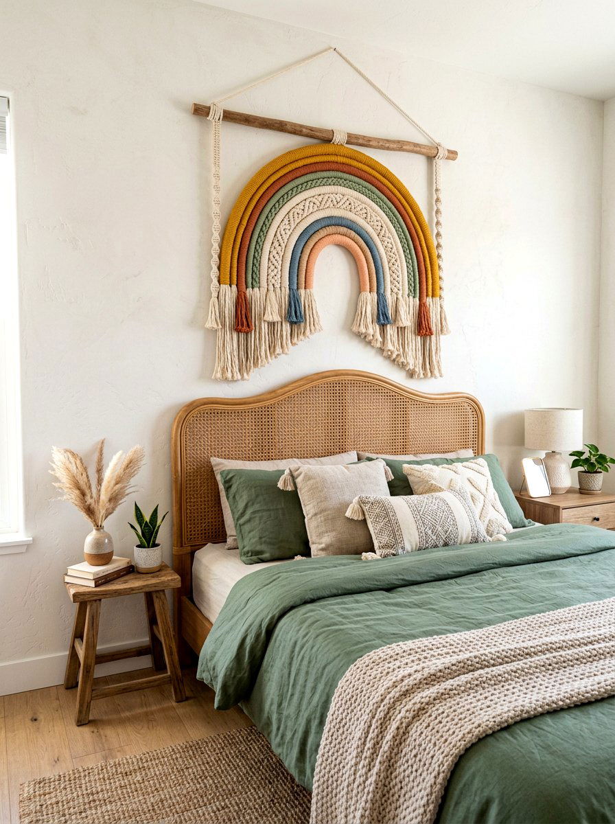 Macrame Rainbow Wall Decor - 30 muted rainbow bedroom ideas