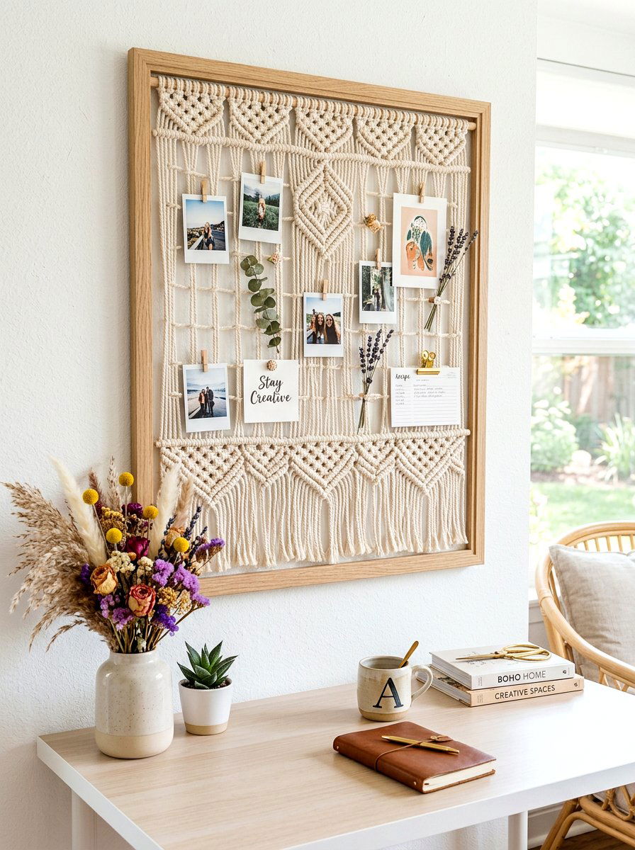 Macrame String Pin Board - 30 pin board office wall ideas