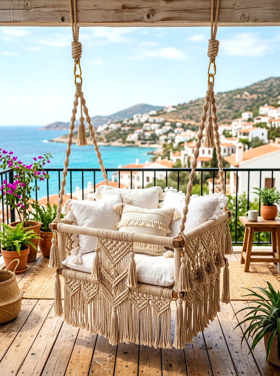 Macrame Swing Seat - 30 balcony furniture ideas