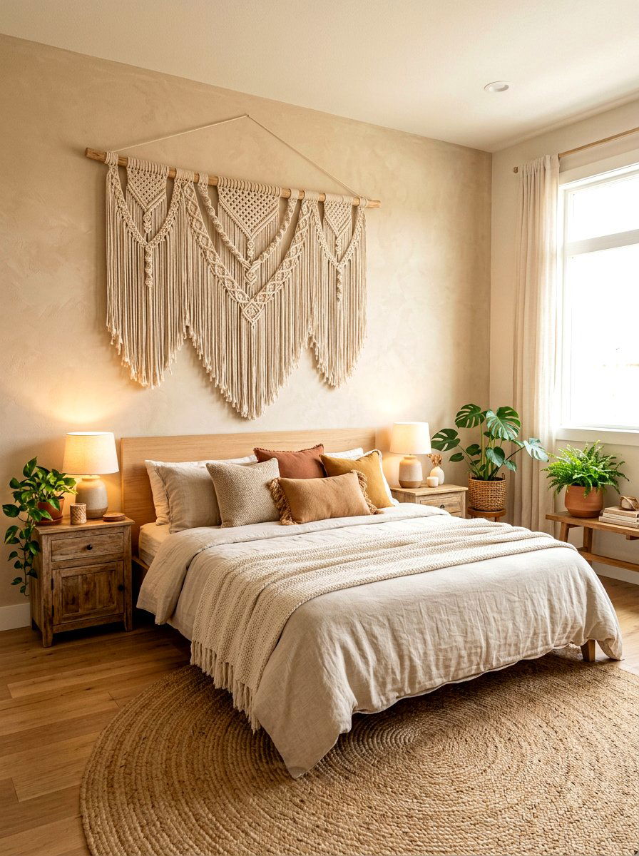 Macrame Wall Art - 30 earthy bedroom decor ideas