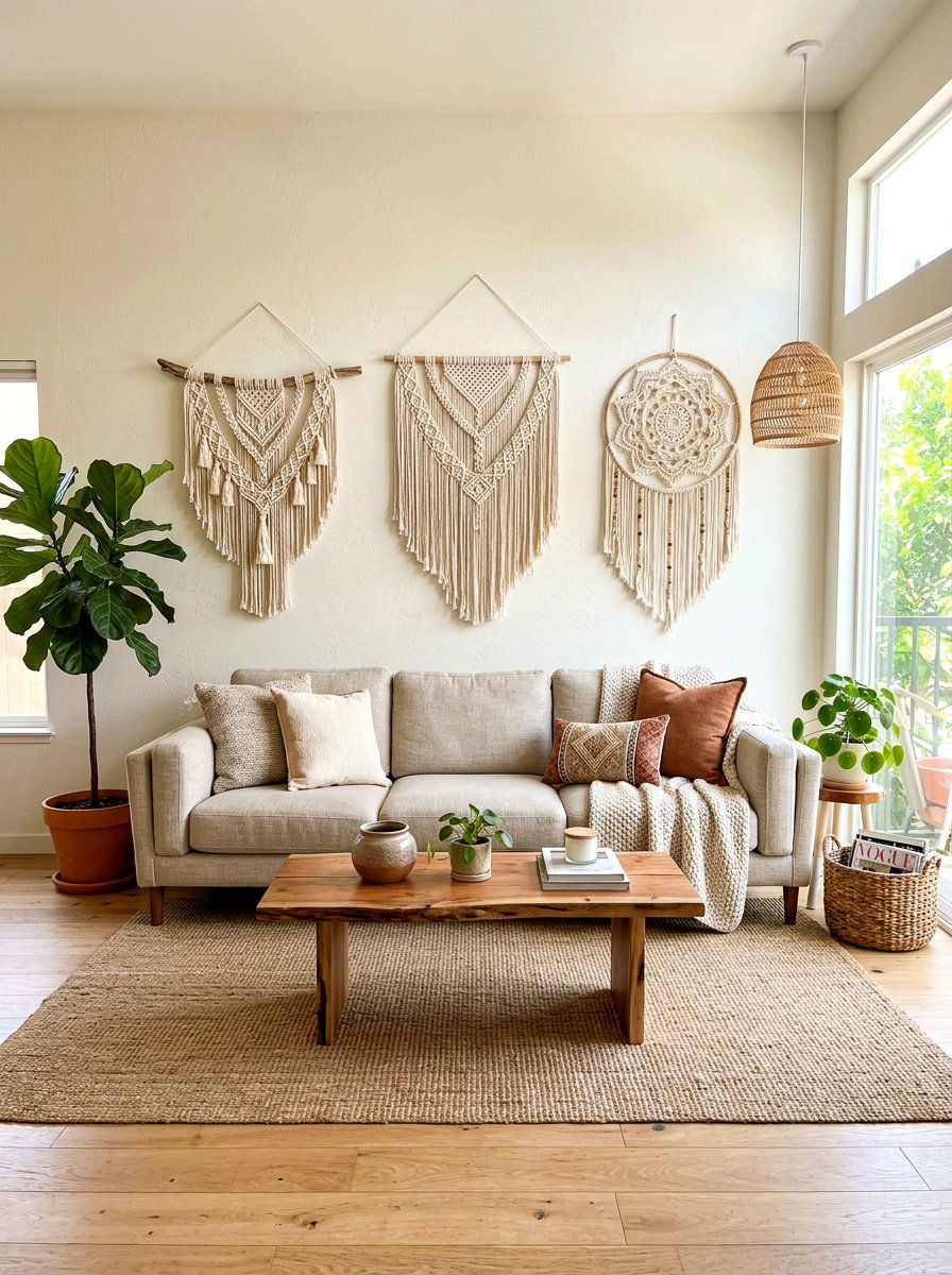 Macrame Wall Decor - 30 behind sofa decor ideas