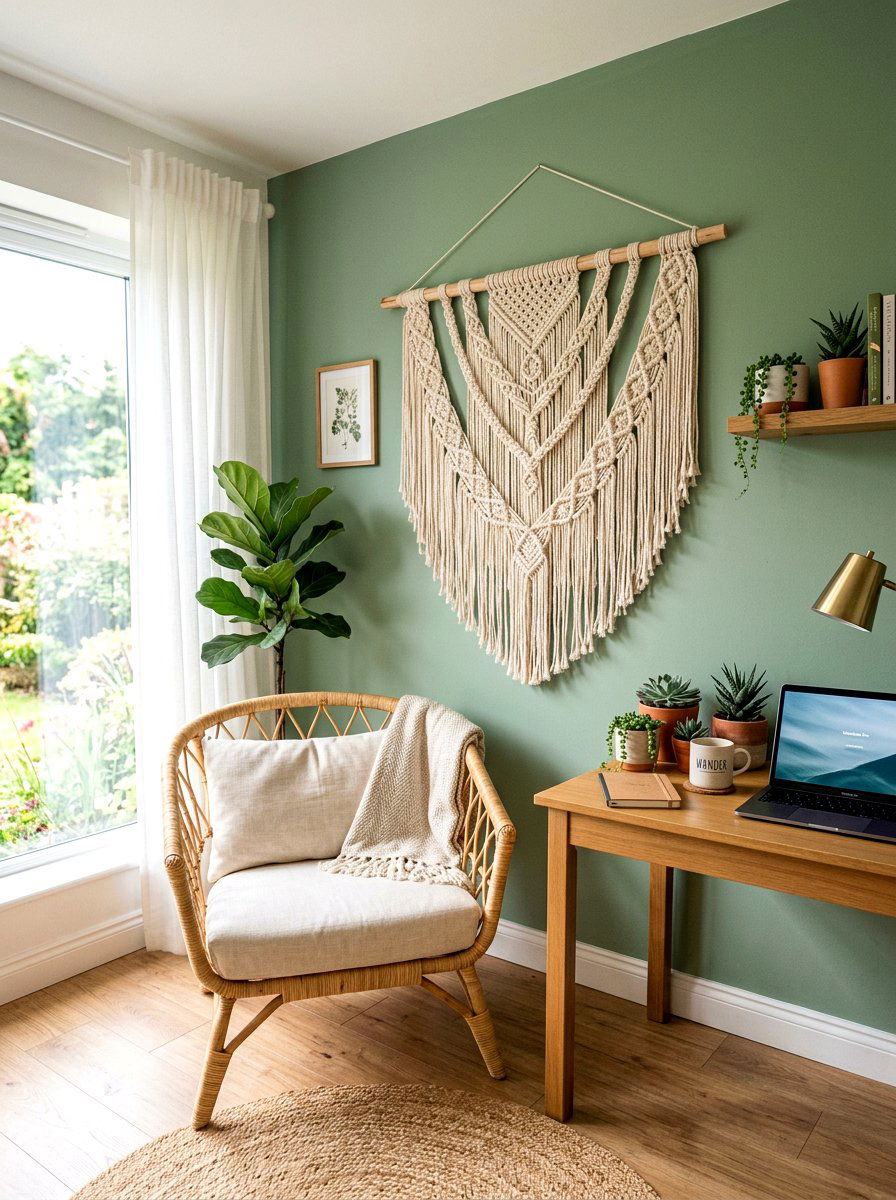 Macrame Wall Hanging - 30 video call background office ideas