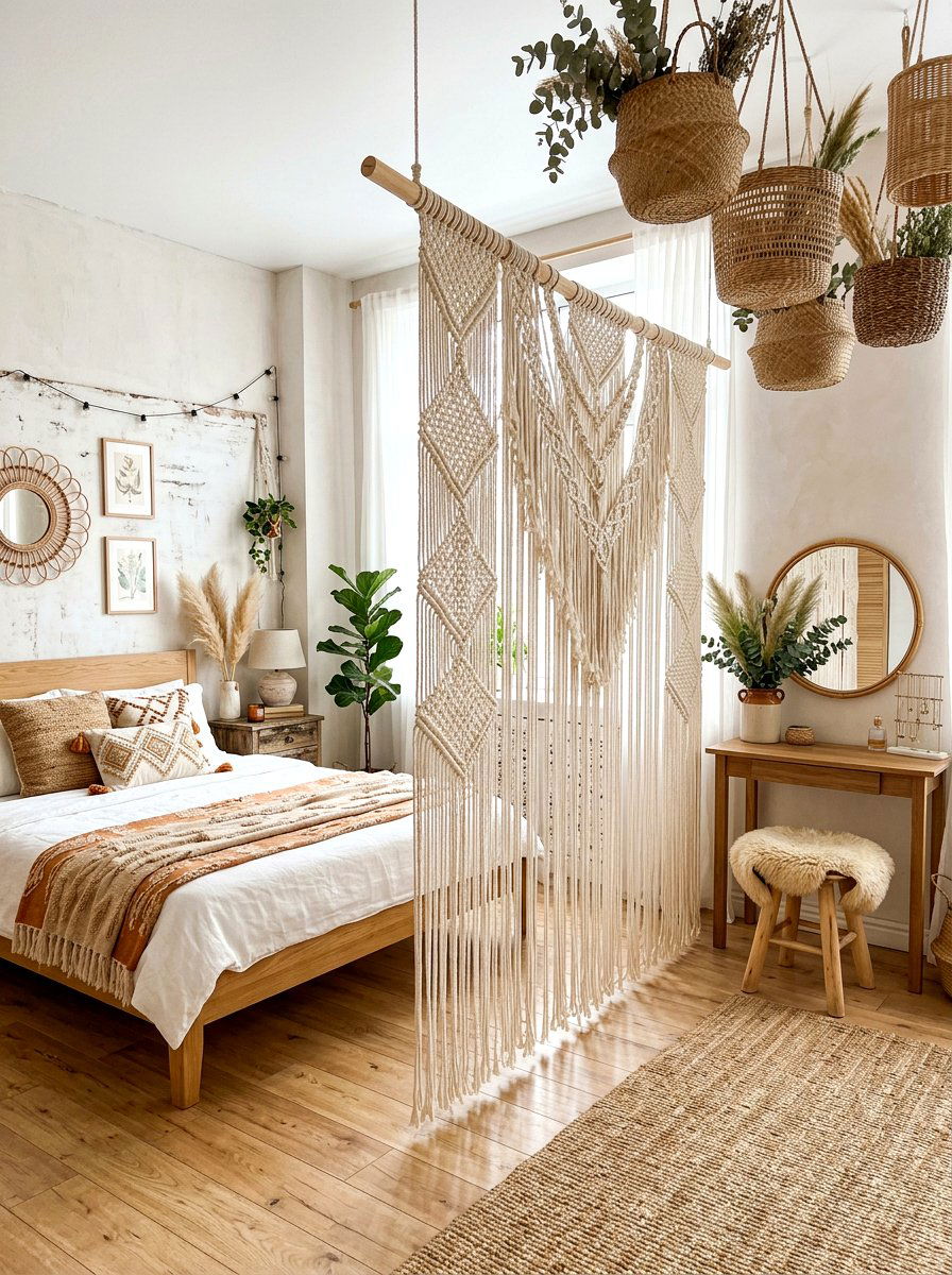 Macrame Wall Hanging Divider - 30 decorative privacy screen ideas