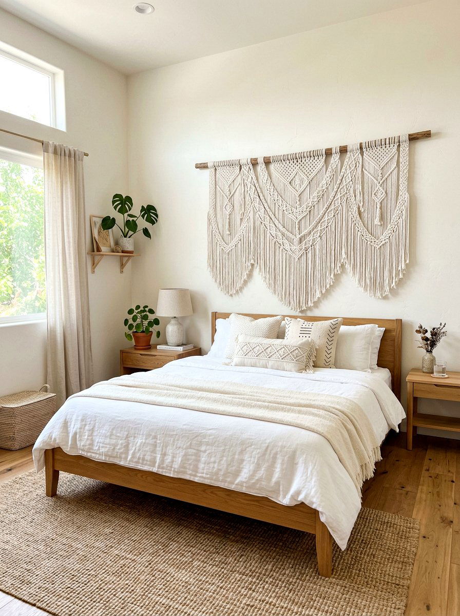 Macrame Wall Headboard - 30 statement headboard bedroom ideas