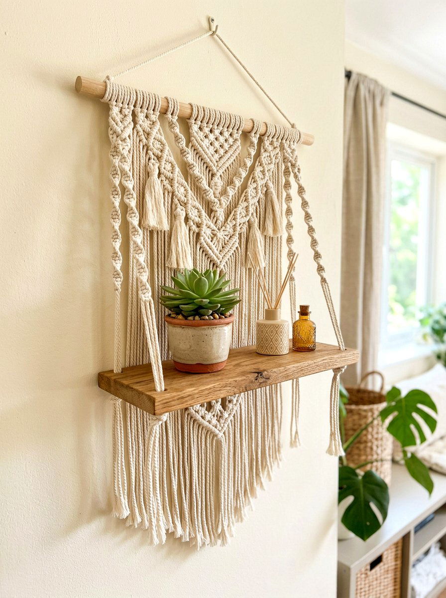 Macrame Wall Shelf - 30 nursery shelf styling ideas